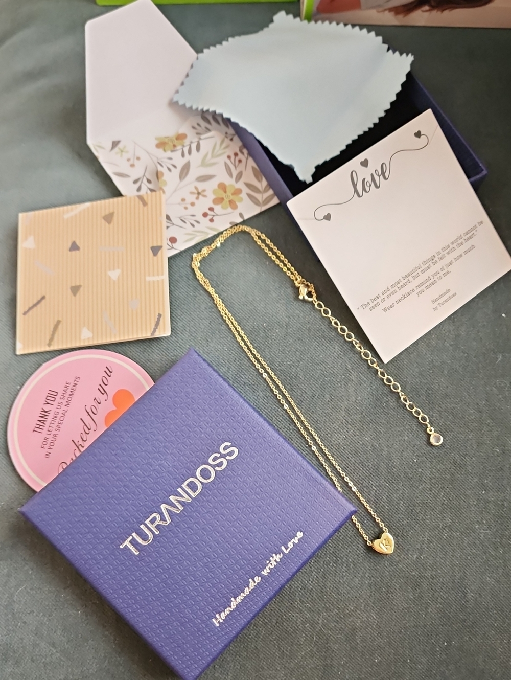 Set Of 3 Turandoss Gold Heart Pendant Necklaces initial "K" . Complete. New